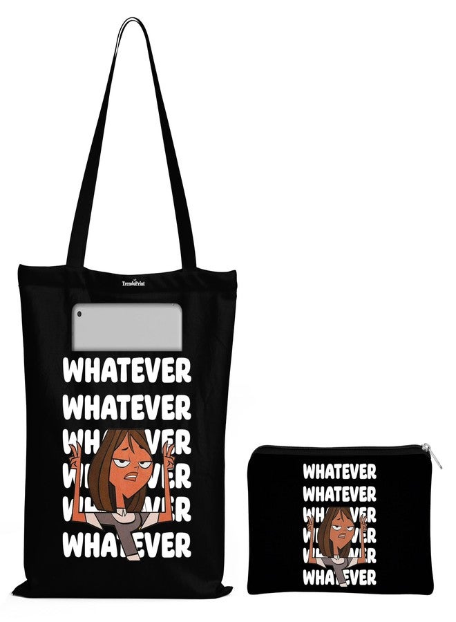 TrendoPrint Eco-Friendly Printed Black Tote Bag 14 x 16 inch with Makeup Pouch for College, Shopping and Travelling (TB142) - Image 1